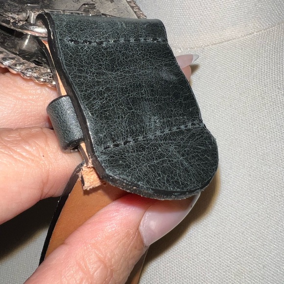 Bebe Vintage Rhinestone Heart Western Flame Leather Belt Size M/L - Picture 14 of 14